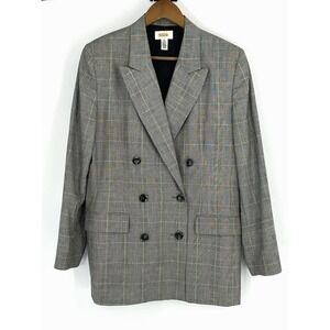 Vintage Talbots Blazer Jacket Sz 12 Black White Plaid Double Breasted Wool Blend